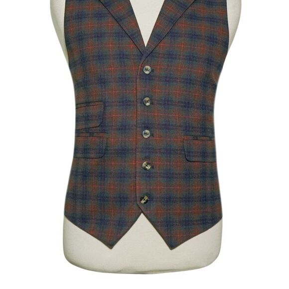 Mens Wool Plaid Vest 46R Brown Blue Green Check Waistcoat Formal Casual Preppy - Picture 4 of 8